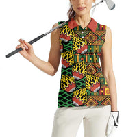 African Tribal Geometric Mixed Kanga Pattern Women Sleeveless Polo Shirt - Wonder Print Shop