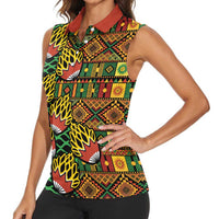 African Tribal Geometric Mixed Kanga Pattern Women Sleeveless Polo Shirt - Wonder Print Shop
