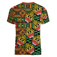 African Tribal Geometric Mixed Kanga Pattern Women V-Neck T-Shirt - Wonder Print Shop
