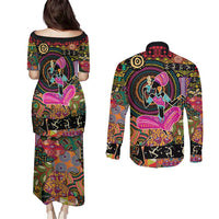 African Women Ethnic Motifs Couples Matching Puletasi and Long Sleeve Button Shirt