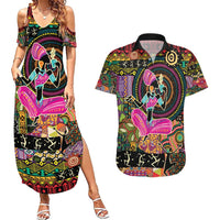 African Women Ethnic Motifs Couples Matching Summer Maxi Dress and Hawaiian Shirt