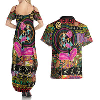 African Women Ethnic Motifs Couples Matching Summer Maxi Dress and Hawaiian Shirt