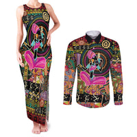 African Women Ethnic Motifs Couples Matching Tank Maxi Dress and Long Sleeve Button Shirt