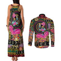 African Women Ethnic Motifs Couples Matching Tank Maxi Dress and Long Sleeve Button Shirt