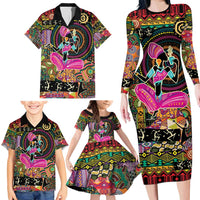 African Women Ethnic Motifs Family Matching Long Sleeve Bodycon Dress and Hawaiian Shirt LT9 - Wonder Print Shop