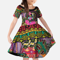 African Women Ethnic Motifs Family Matching Off The Shoulder Long Sleeve Dress and Hawaiian Shirt