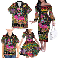 African Women Ethnic Motifs Family Matching Off The Shoulder Long Sleeve Dress and Hawaiian Shirt