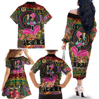 African Women Ethnic Motifs Family Matching Off The Shoulder Long Sleeve Dress and Hawaiian Shirt