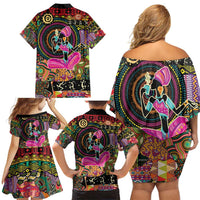 African Women Ethnic Motifs Family Matching Off Shoulder Short Dress and Hawaiian Shirt LT9 - Wonder Print Shop