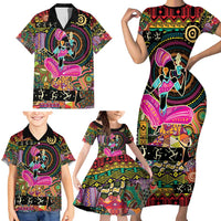 African Women Ethnic Motifs Family Matching Short Sleeve Bodycon Dress and Hawaiian Shirt - Wonder Print Shop