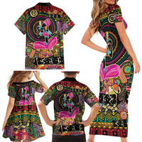 African Women Ethnic Motifs Family Matching Short Sleeve Bodycon Dress and Hawaiian Shirt - Wonder Print Shop