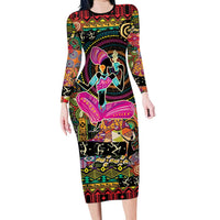 African Women Ethnic Motifs Long Sleeve Bodycon Dress - Wonder Print Shop
