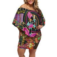 African Women Ethnic Motifs Off Shoulder Short Dress - Wonder Print Shop