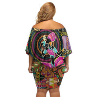 African Women Ethnic Motifs Off Shoulder Short Dress - Wonder Print Shop