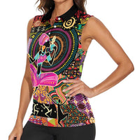 African Women Ethnic Motifs Women Sleeveless Polo Shirt - Wonder Print Shop