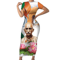 India Gandhi Martyr's Day Short Sleeve Bodycon Dress Shaheed Diwas Ashoka Chakra - Wonder Print Shop