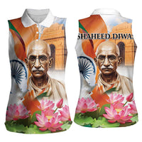 India Gandhi Martyr's Day Women Sleeveless Polo Shirt Shaheed Diwas Ashoka Chakra - Wonder Print Shop