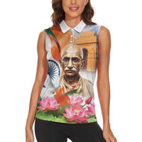 India Gandhi Martyr's Day Women Sleeveless Polo Shirt Shaheed Diwas Ashoka Chakra - Wonder Print Shop