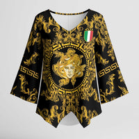 World Football 2026 Italy Custom Kimono Sleeve Blouse Black Gold Baroque Medusa Edition - Wonder Print Shop