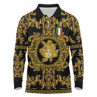 World Football 2026 Italy Custom Long Sleeve Polo Shirt Black Gold Baroque Medusa Edition - Wonder Print Shop