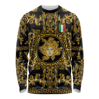 World Football 2026 Italy Custom Long Sleeve Shirt Black Gold Baroque Medusa Edition - Wonder Print Shop