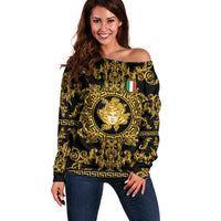 World Football 2026 Italy Custom Off Shoulder Sweater Black Gold Baroque Medusa Edition - Wonder Print Shop