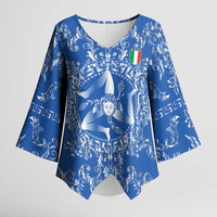World Football 2026 Italy Custom Kimono Sleeve Blouse Blue Baroque Trinacria Edition - Wonder Print Shop