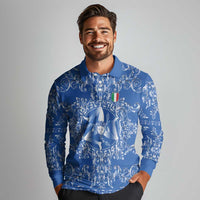 World Football 2026 Italy Custom Long Sleeve Polo Shirt Blue Baroque Trinacria Edition - Wonder Print Shop