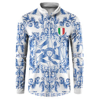World Football 2026 Italy Custom Button Sweatshirt Blue White Baroque Trinacria Edition - Wonder Print Shop