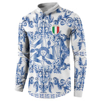 World Football 2026 Italy Custom Button Sweatshirt Blue White Baroque Trinacria Edition - Wonder Print Shop