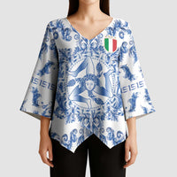 World Football 2026 Italy Custom Kimono Sleeve Blouse Blue White Baroque Trinacria Edition - Wonder Print Shop