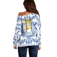 World Football 2026 Italy Custom Off Shoulder Sweater Blue White Baroque Trinacria Edition - Wonder Print Shop
