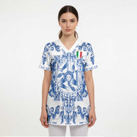 World Football 2026 Italy Custom Scrub Top Blue White Baroque Trinacria Edition - Wonder Print Shop
