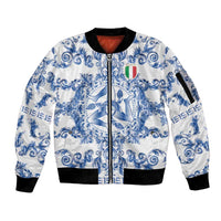 World Football 2026 Italy Custom Sleeve Zip Bomber Jacket Blue White Baroque Trinacria Edition - Wonder Print Shop