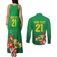 Brazil Canarinho Football Custom Couples Matching Tank Maxi Dress and Long Sleeve Button Shirt Bora Brasil! Go Brazil!