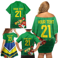 Brazil Canarinho Football Custom Family Matching Off Shoulder Short Dress and Hawaiian Shirt Bora Brasil! Go Brazil!