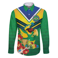 Brazil Canarinho Football Custom Family Matching Off Shoulder Short Dress and Hawaiian Shirt Bora Brasil! Go Brazil!