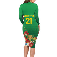 Brazil Canarinho Football Custom Long Sleeve Bodycon Dress Bora Brasil! Go Brazil!