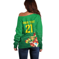 Brazil Canarinho Football Custom Off Shoulder Sweater Bora Brasil! Go Brazil!