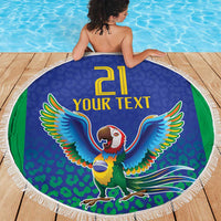 Brazil Canarinho Custom Beach Blanket Macaw Mascot with Brazil Flag Colors