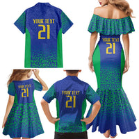 Brazil Canarinho Custom Family Matching Mermaid Dress and Hawaiian Shirt Macaw Mascot with Brazil Flag Colors
