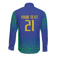 Brazil Canarinho Custom Long Sleeve Button Shirt Macaw Mascot with Brazil Flag Colors