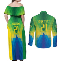 Brazil Football Custom Couples Matching Off Shoulder Maxi Dress and Long Sleeve Button Shirt Toco Toucan Bora Brasil! Go Brazil!