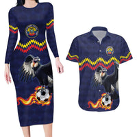 Ecuado Andean Condor Football Custom Couples Matching Long Sleeve Bodycon Dress and Hawaiian Shirt Tricolors Motif