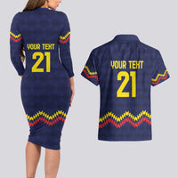 Ecuado Andean Condor Football Custom Couples Matching Long Sleeve Bodycon Dress and Hawaiian Shirt Tricolors Motif