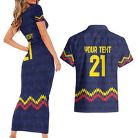 Ecuado Andean Condor Football Custom Couples Matching Short Sleeve Bodycon Dress and Hawaiian Shirt Tricolors Motif