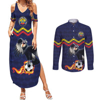 Ecuado Andean Condor Football Custom Couples Matching Summer Maxi Dress and Long Sleeve Button Shirt Tricolors Motif