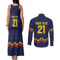 Ecuado Andean Condor Football Custom Couples Matching Tank Maxi Dress and Long Sleeve Button Shirt Tricolors Motif