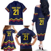 Ecuado Andean Condor Football Custom Family Matching Off The Shoulder Long Sleeve Dress and Hawaiian Shirt Tricolors Motif