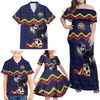 Ecuado Andean Condor Football Custom Family Matching Off Shoulder Maxi Dress and Hawaiian Shirt Tricolors Motif